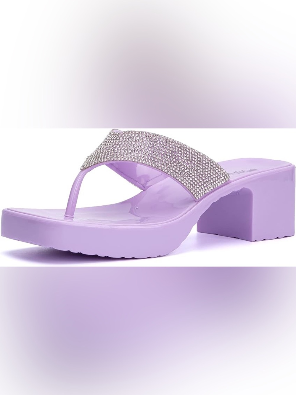 Olivia Miller Gelly Lilac Rhinestone Chunky Platform Thong Sandal, Ladies Size 7